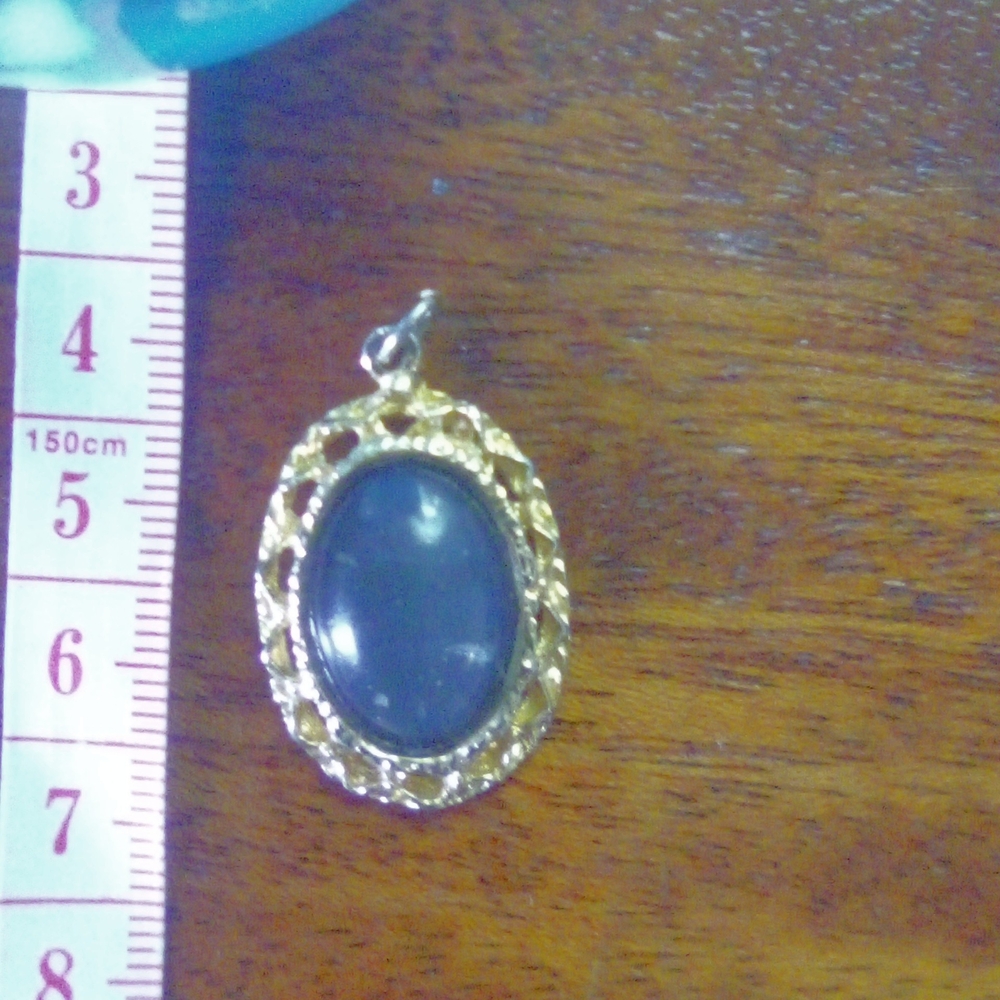 Lauren Ralph Lauren Gold-Tone Oval Pendant with Navy Cabochon